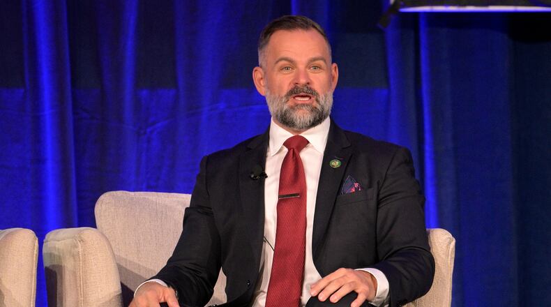 FILE - Rep. Cory Mills, R-Fla., participates in a discussion about Israel at the Republican Party of Florida Freedom Summit, Nov. 4, 2023, in Kissimmee, Fla. (AP Photo/Phelan M. Ebenhack, File)