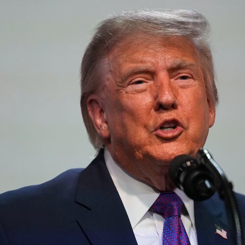 President Donald Trump speaks about prescription drug prices in the South Court Auditorium in the Eisenhower Executive Office Building on the White House campus, Monday, May 18, 2026, in Washington. (AP Photo/Julia Demaree Nikhinson)