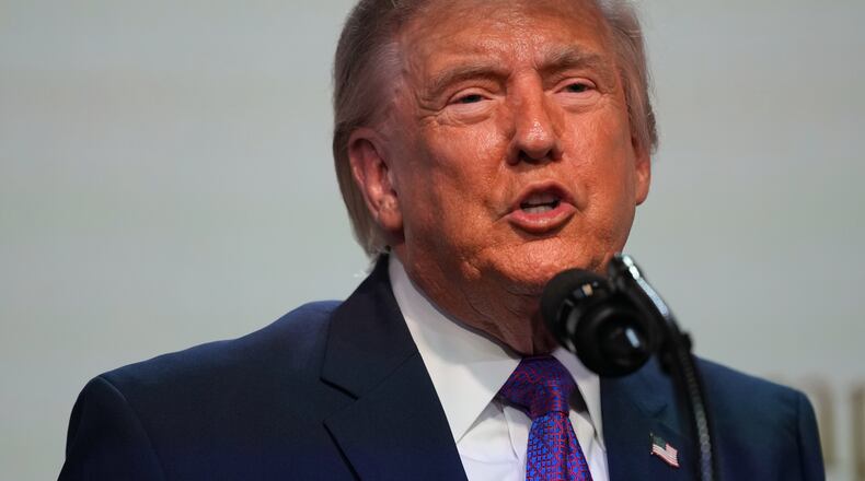 President Donald Trump speaks about prescription drug prices in the South Court Auditorium in the Eisenhower Executive Office Building on the White House campus, Monday, May 18, 2026, in Washington. (AP Photo/Julia Demaree Nikhinson)