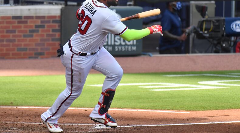 Braves left fielder Marcell Ozuna. (Hyosub Shin / Hyosub.Shin@ajc.com)
