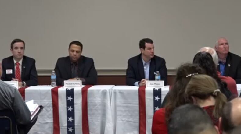 The four candidates for GOP chair at their first debate. YouTube screenshot.