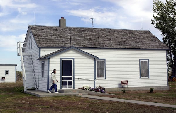 FILE - Lawrence Welk's boyhood home is seen Strasburg, N.D. , Oct. 10, 2002. (AP Photo/Will Kincaid, File)