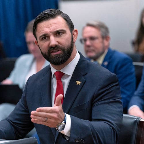 FILE - Cam Hamilton, acting administrator of the Federal Emergency Management Agency, testifies before the House Committee on Appropriations subcommittee on Homeland Security oversight hearing of FEMA on Capitol Hill in Washington, May 7, 2025. (AP Photo/Jose Luis Magana, File)