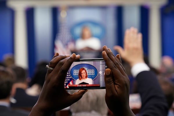 FILE - White House press secretary Jen Psaki speaks during the daily briefing at the White House in Washington, Sept. 22, 2021. (AP Photo/Susan Walsh, File)