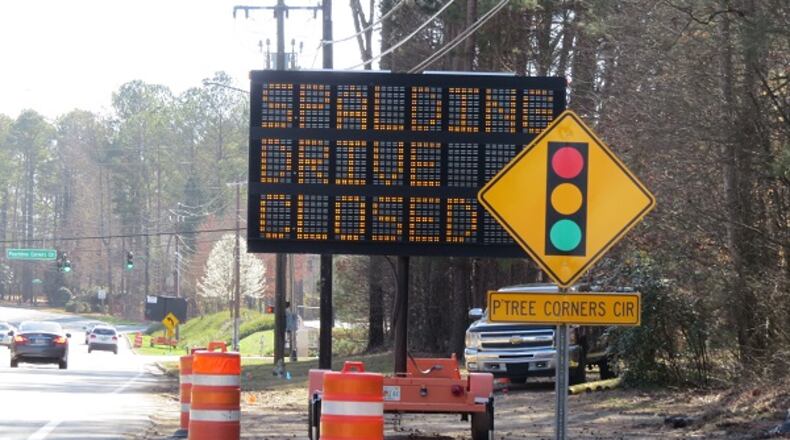 A portion of Spalding Drive will close for two weeks while Atlanta Gas Light replaces existing gas lines. Courtesy City of Peachtree Corners