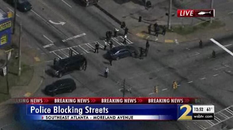 The scene on Moreland Avenue and Memorial Drive where two men were wounded in an office-involved shooting. WSB-TV