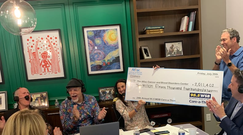 The WSB Care-a-thon raised $2 million for the first time for the Aflac Cancer and Blood Disorders Center at Children's Healthcare of Atlanta over two days July 25 and 26, 2024. CONTRIBUTED