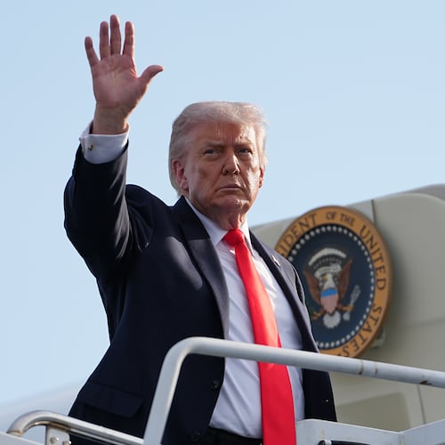 President Donald Trump boards Air Force One at Ocala International Airport, in Ocala Fla., Friday, May 1, 2026, after speaking at an event in The Villages, Fla. (AP Photo/Matt Rourke)