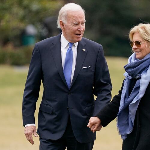 FILE - President Joe Biden and first lady Jill Biden arrive on the South Lawn of the White House, Jan. 23, 2023, in Washington. (AP Photo/Evan Vucci, File)