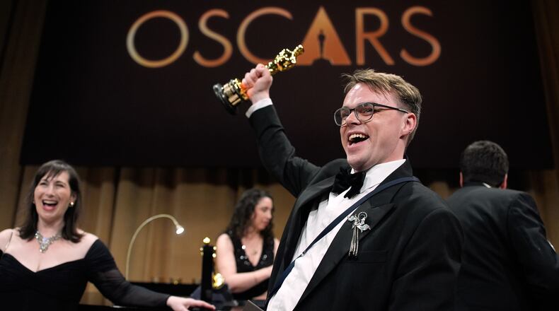 FILE - Pavel Talankin, winner of the award for documentary feature film for "Mr. Nobody against Putin," attends the Governors Ball after the Oscars on March 15, 2026, in Los Angeles. (AP Photo/John Locher, File)