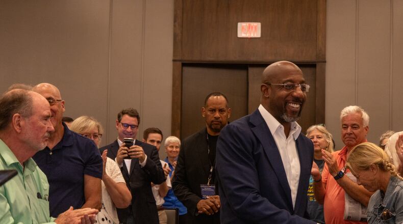U.S. Sen. Raphael Warnock, who was a guest on a live edition of "Politically Georgia" in Savannah, said his faith as a senior pastor at Ebenezer Baptist Church in Atlanta helps shape his approach to issues such as health care access. (AJC Photo/Katelyn Myrick)