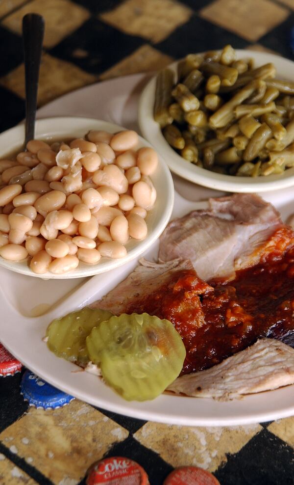 The pork plate with green beans and northern beans at Bobby and June's Kountry Kitchen in 2006. / AJC file photo