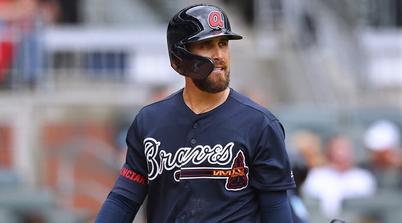 Atlanta Braves Ender Inciarte strikes out against the Cincinnati Reds in a MLB preseason baseball game on Tuesday, March 26, 2019, in Atlanta. Curtis Compton/ccompton@ajc.com