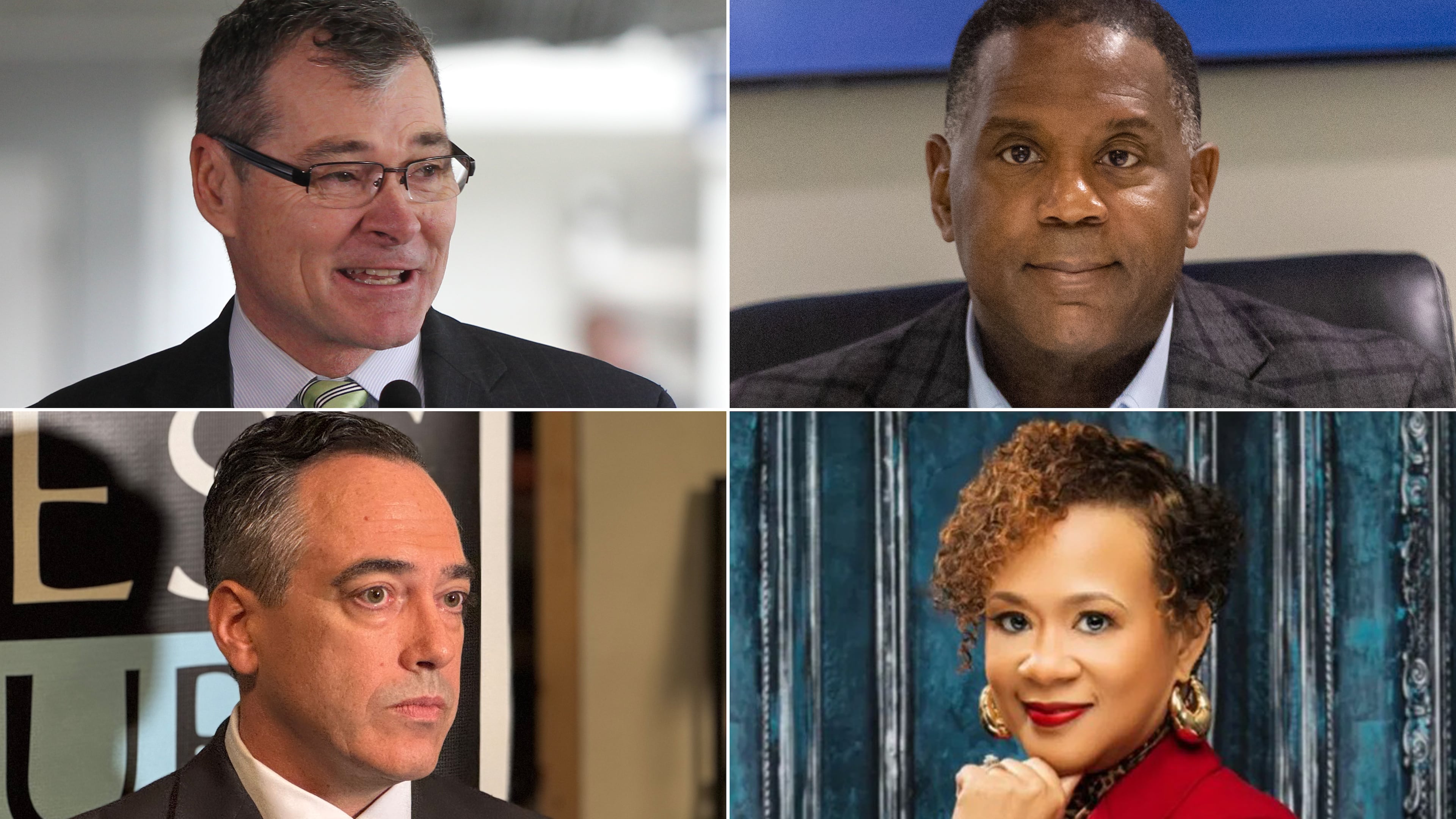Tim Echols, top left, Fitz Johnson, top right, Peter Hubbard, bottom left, and Alicia Johnson, bottom right, are candidates for the Georgia Public Service Commission. (AJC and handouts)