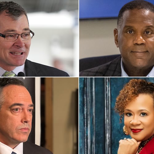 Georgia Public Service Commission candidates (top row, left to right): Republicans Tim Echols and Fitz Johnson. Bottom row: Democrats Peter Hubbard and Alicia Johnson. (AJC and handouts)