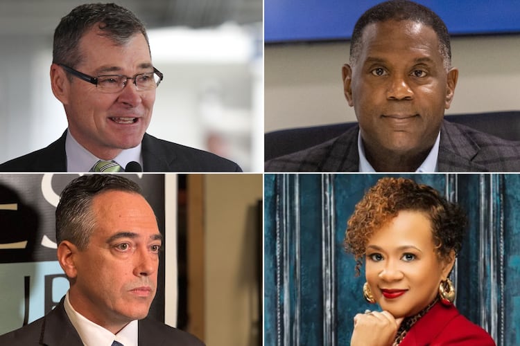 Tim Echols, top left,  Fitz Johnson, top right, Peter Hubbard, bottom left, and Alicia Johnson, bottom right, are candidates for the Georgia Public Service Commission. (AJC and handouts)