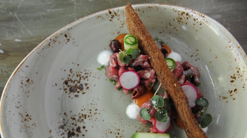 Lamb tartare, pumpernickel, harissa, olives and mint at The Spence. (Beckysteinphotography.com)
