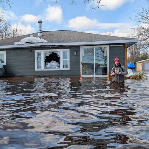 This image provided by Christopher Narsesian shows chunks of ice and flooding in Michigan’s Black Lake in the northeastern Lower Peninsula on April 19, 2026. (Christopher Narsesian via AP)