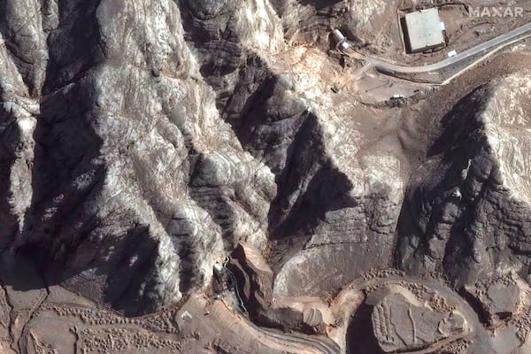 This Tuesday, June 24, 2025, satellite image provided by Maxar Technologies shows tunnel entrances at Isfahan Nuclear Technology Center in Iran after recent airstrikes. (Maxar Technologies via AP)
