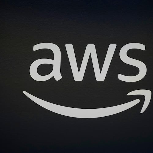 FILE - An AWS, Amazon Web Services, logo is displayed at LlamaCon 2025, an AI developer conference, in Menlo Park, Calif., Tuesday, April 29, 2025. (AP Photo/Jeff Chiu, File)