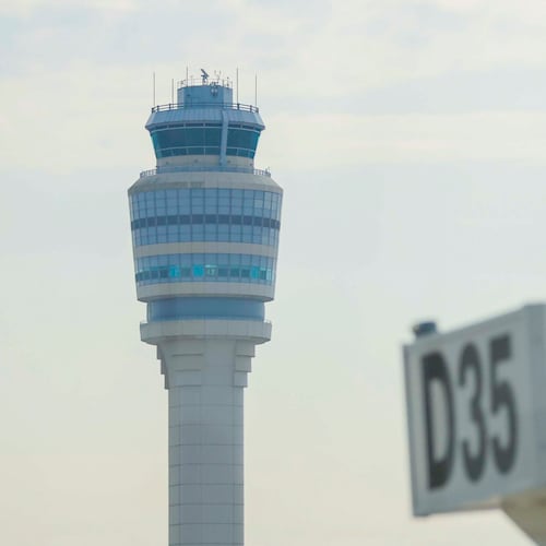 The control tower is seen on the runway at the Hartsfield-Jackson Atlanta International Airport on Wednesday, Sept. 17, 2025. (Miguel Martinez/ AJC)
