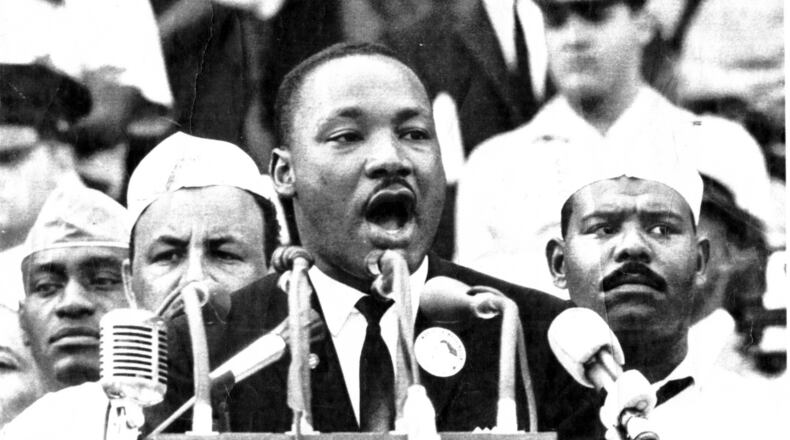 The Rev. Martin Luther King Jr., shown giving his “I have a dream” speech in 1963, is the focus of a document included among files released Friday by the National Archives in relation to John F. Kennedy’s assassination. AJC FILE PHOTO FROM UPI