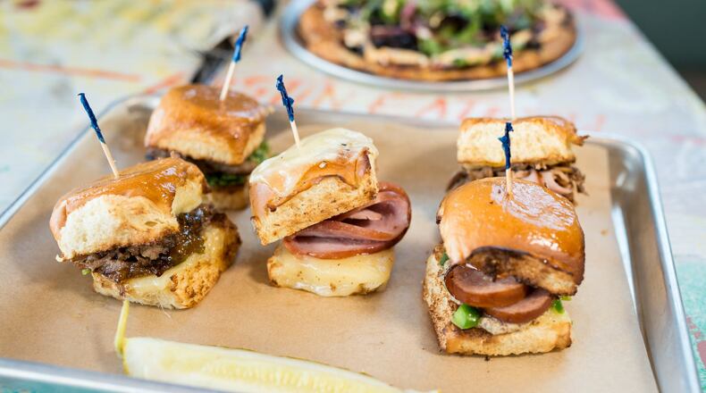 Sweet n' Sassy, Peruvian Porker, Very Verde, Killer Kielbasa, and French Connection sliders. Photo credit- Mia Yakel.