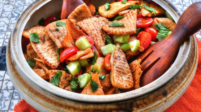 You can make Simple Fattoush now, but it is a dish that will get even better when summer tomatoes and cucumbers arrive. (Chris Hunt for The Atlanta Journal-Constitution)