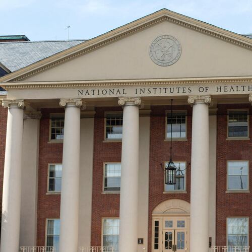 FILE - The National Institutes of Health's James Shannon building is seen on the agency's campus in Bethesda, Md., Oct. 24, 2014. (AP Photo/Pablo Martinez Monsivais, File)