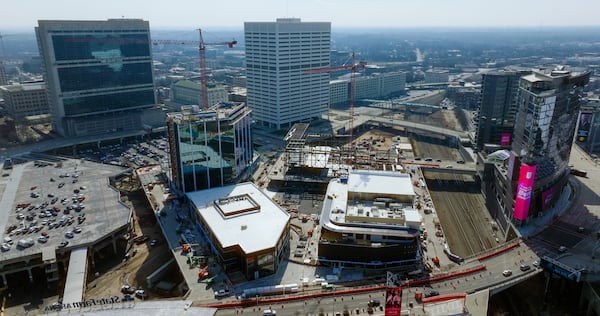 The core 8-acre entertainment district at Centennial Yards was under construction in early 2026. (Courtesy of Centennial Yards)
