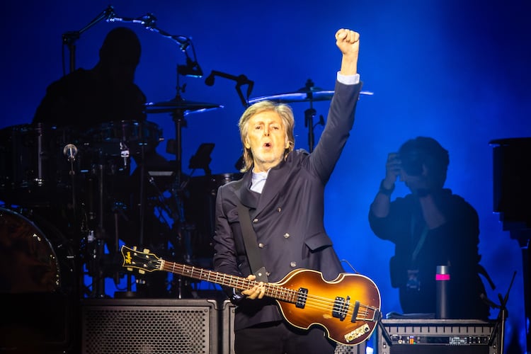 Paul McCartney plays to a nearly sold-out State Farm Arena in Atlanta on Sunday, Nov. 2, 2025, taking fans on a hit-filled journey spanning McCartney's decadeslong career. McCartney played for two hours and 30 minutes with a seven-piece band backing him. (Ryan Fleisher for the AJC)