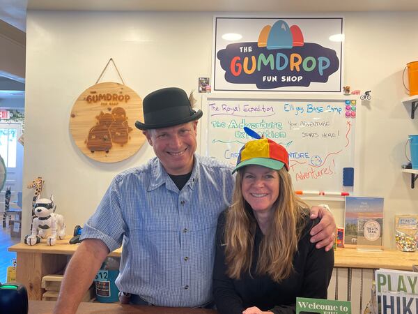 Larry and Laura Lea Alonso at the counter of their toy store, the Gumdrop Fun Shop. The couple bought the shop, in downtown Ellijay, in November. Photos contributed by the Gumdrop Fun Shop