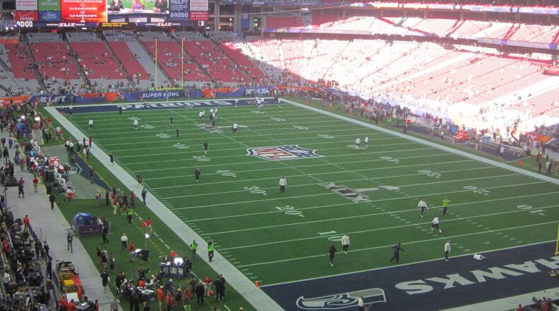 The early scene inside University of Phoenix Stadium for tonight's Super Bowl.