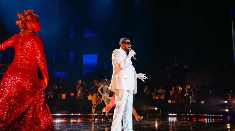 Usher performs Saturday, Dec. 2, 2023, at The Dolby Live at Park MGM. It was the last performance of the R&B star’s 100-show Las Vegas residency. (Nolen Ryan for The Atlanta Journal-Constitution)
