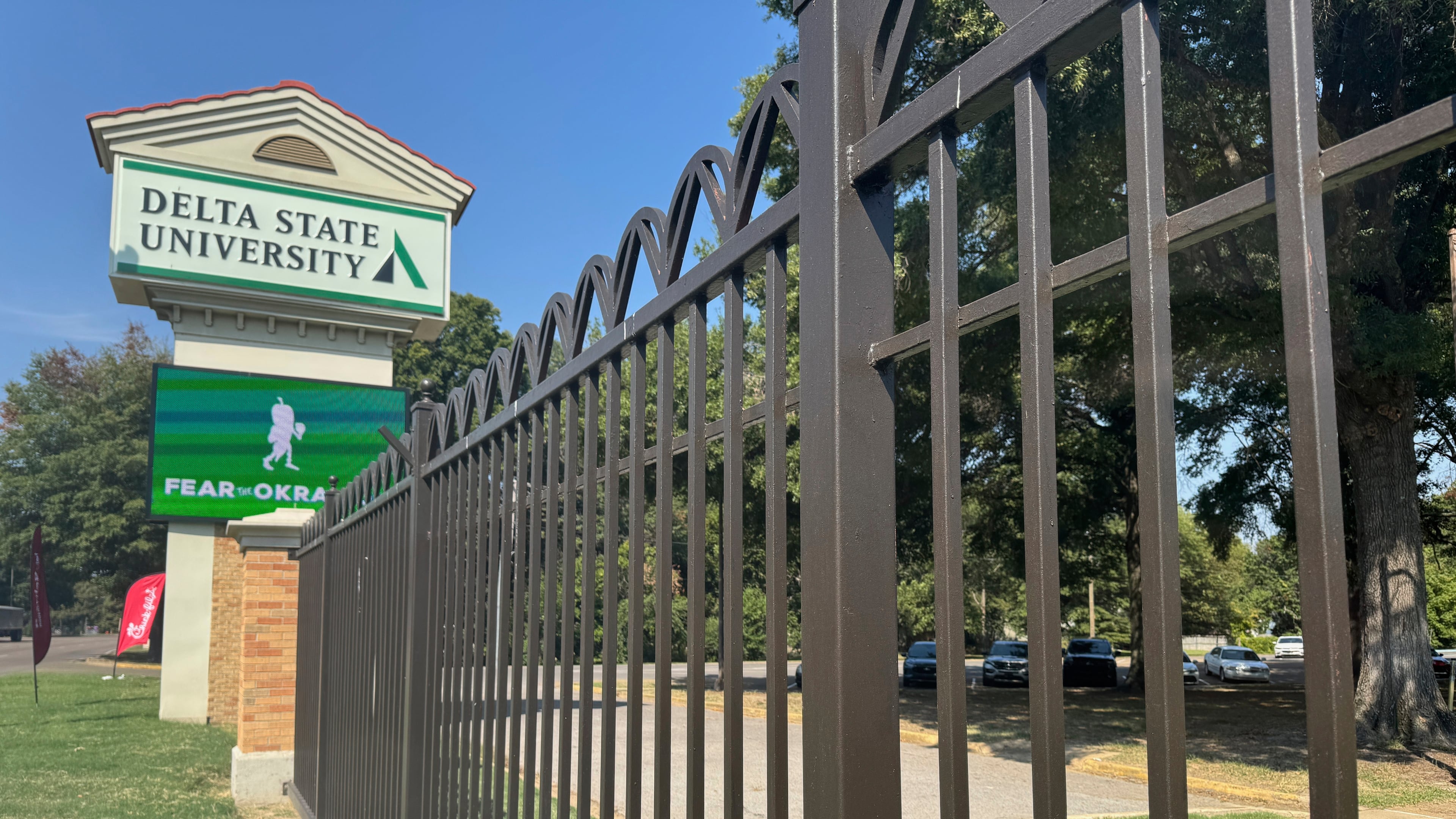 Delta State University sign on the campus grounds, Wednesday, Sept. 17, 2025 in Cleveland, Miss. (AP Photo/Sophie Bates)