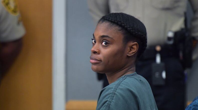 January 10, 2019 Lawrenceville - Defendant Tiffany Moss listens during a hearing before Gwinnett County Superior Court Judge George Hutchinson III on Wednesday, January 9, 2019. Moss is representing herslf on capital murder charges in the killing of her stepdaughter. HYOSUB SHIN / HSHIN@AJC.COM