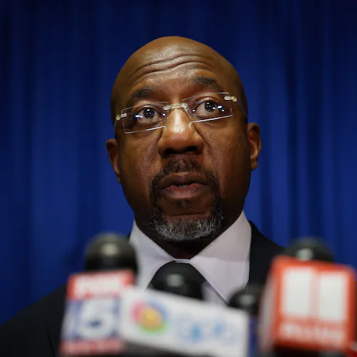 Democratic U.S. Sen. Raphael Warnock speaks at press conference before the state legislature convenes for a special session in Atlanta on June 17, 2026. (Arvin Temkar/AJC)