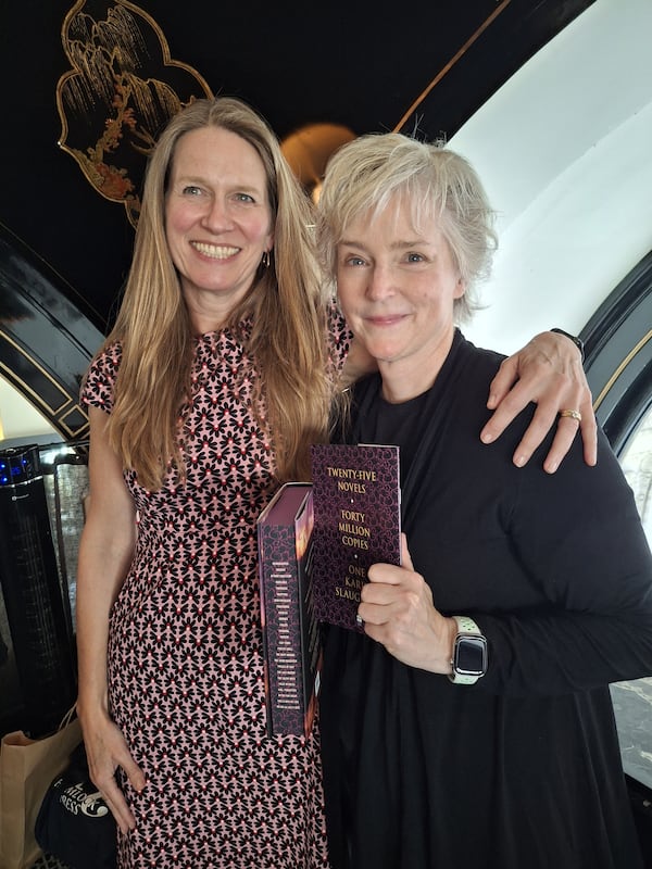 Fiction crime writer Karin Slaughter (right) with her longtime editor Kate Elton. Elton has edited 24 of Slaughter's 25 novels. (Courtesy of Karin Slaughter)