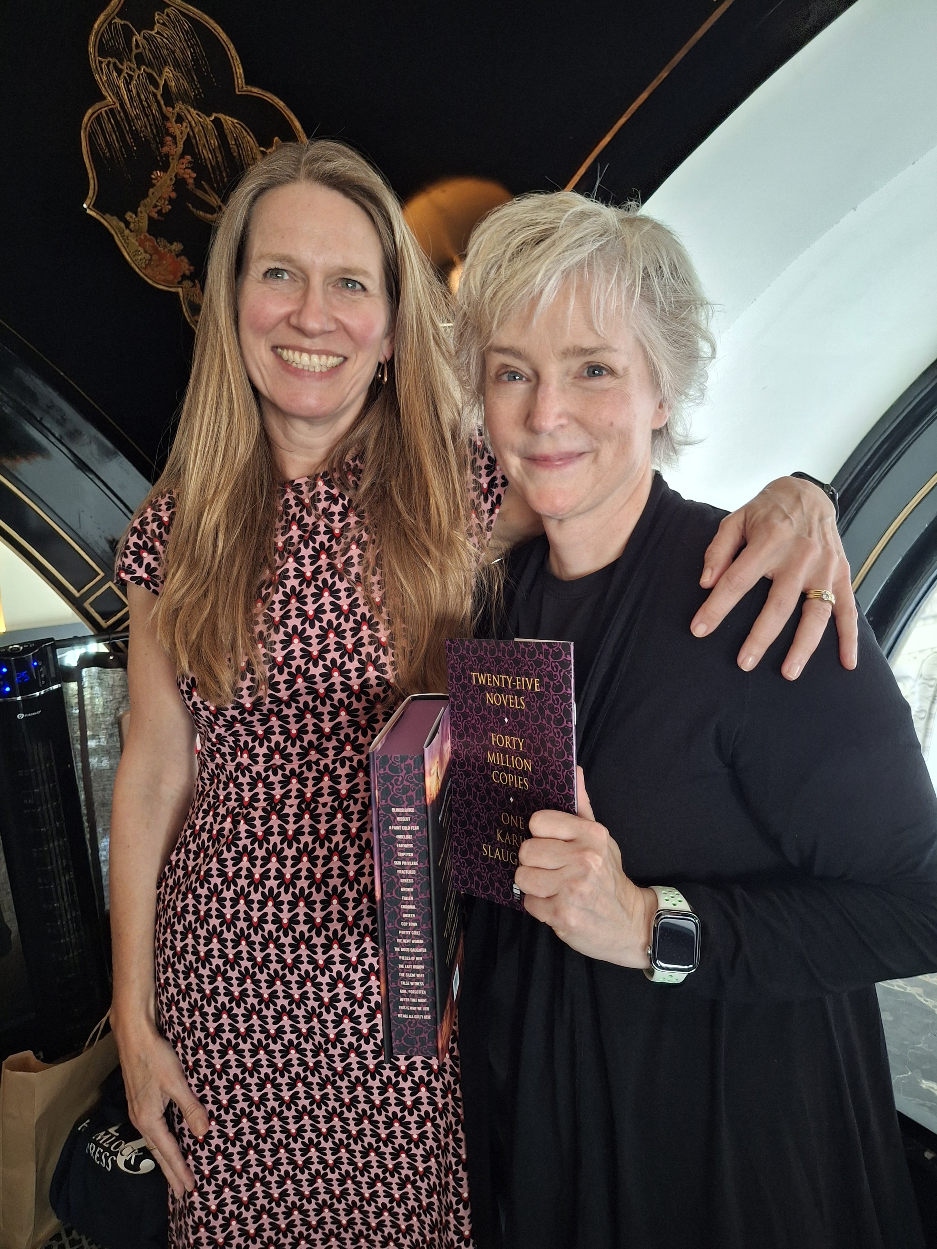 Fiction crime writer Karin Slaughter (right) with her longtime editor Kate Elton. Elton has edited 24 of Slaughter's 25 novels. (Courtesy of Karin Slaughter)