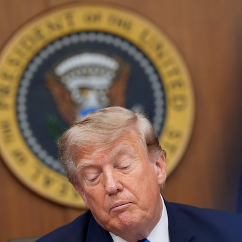 President Donald Trump listens during a cabinet meeting, Friday, July 31, 2026, at Camp David, the presidential retreat, near Thurmont, Md., Friday, July 31, 2026. (AP Photo/Jacquelyn Martin)