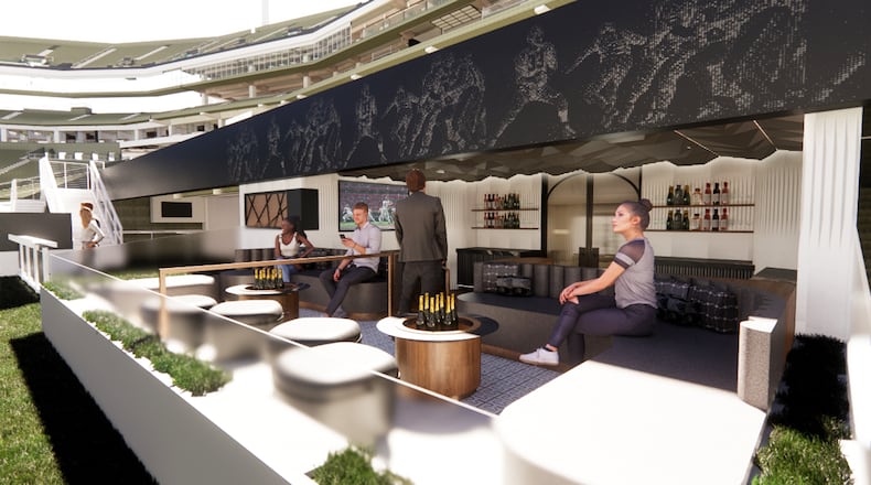 An architectural rendering of an on-field terrace that will be built at Mercedes-Benz Stadium. (TVS Design)
