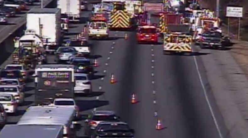 Traffic in DeKalb County after a dump truck spill on Monday.