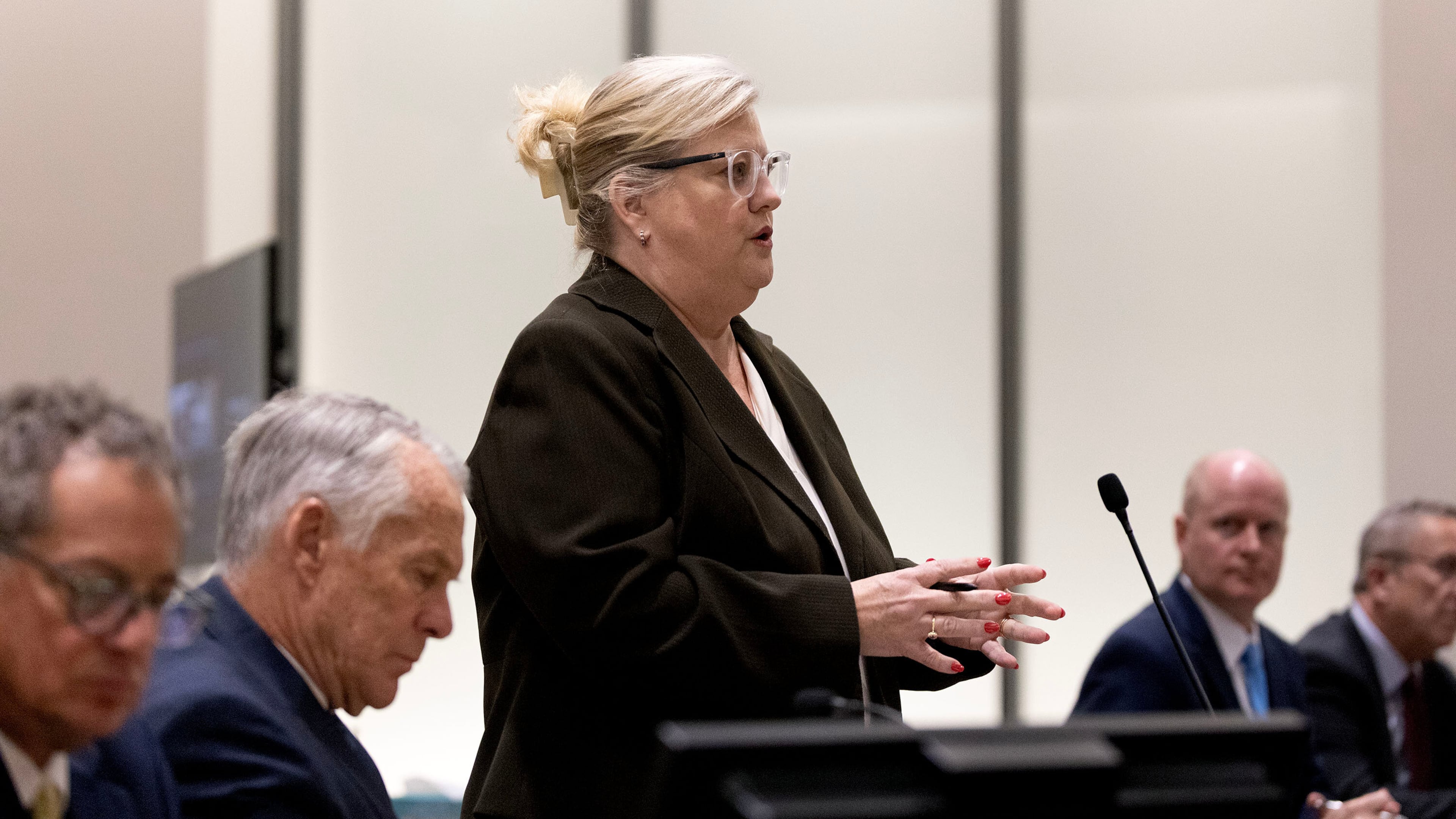Defense attorney Kathryn Nester who is representing Tyler Robinson, the man accused of killing Charlie Kirk at Utah Valley University, speaks during a waiver hearing in Utah County Court in Provo, Utah, on Monday, Sept. 29, 2025. (Laura Seitz/The Deseret News via AP, Pool)
