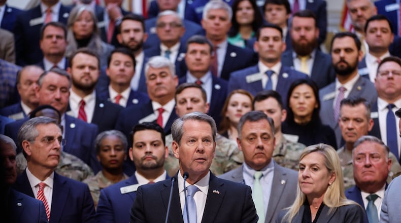 Gov. Brian Kemp announces a state immigration policy. (Natrice Miller / natrice.miller@ajc.com