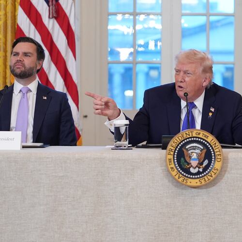 President Donald Trump speaks during a meeting with oil executives in the East Room of the White House, Friday, Jan. 9, 2026, in Washington, as Vice President JD Vance and Secretary of State Marco Rubio listen. (AP Photo/Evan Vucci)