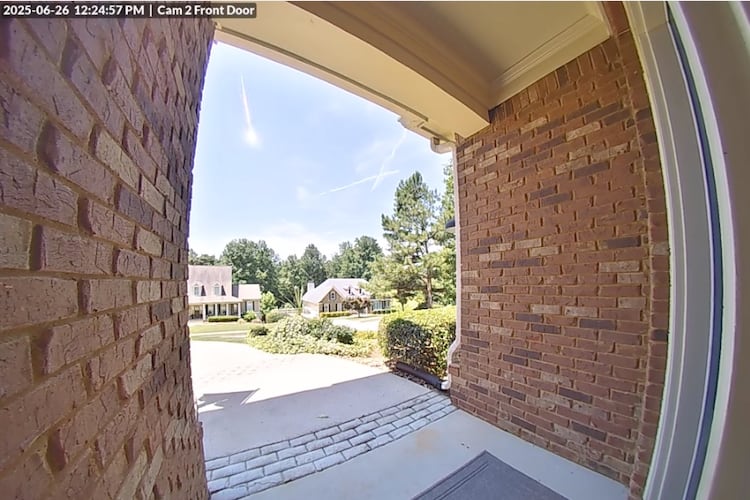 This photo taken from video shows a bright object traveling in the sky over Monroe, Georgia, on June 26, 2025. (David & Anita Roche/American Meteor Society/TNS)