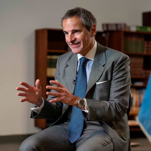 Rafael Grossi, International Atomic Energy Agency (IAEA) Director General and a candidate for United Nations Secretary-General, speaks during an interview at U.N. headquarters, Tuesday, April 28, 2026. (AP Photo/Yuki Iwamura)