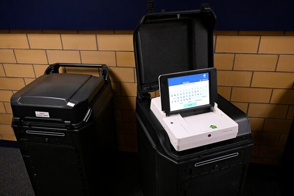 New voting tabulators are pictured at the Registrars of Voters Office, Thursday, March 27, 2025, in Vernon, Conn. (AP Photo/Jessica Hill)