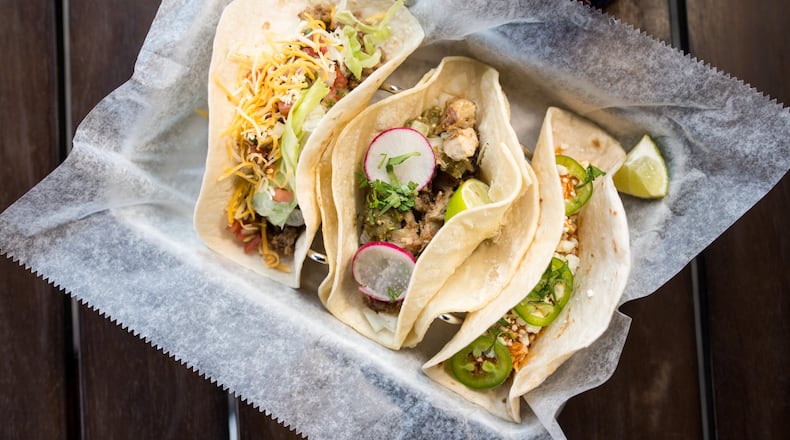 Deep End tacos (left to right) Ground Beef Gringo, Carnitas, and Chicken Tinga. Photo credit- Mia Yakel.