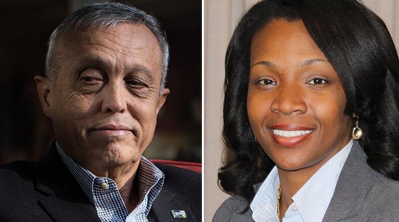 Cobb Commission Chairman Mike Boyce (left) and District 4 Commissioner Lisa Cupid faced off during a debate Wednesday, just days after the start of early voting. AJC FILE PHOTOS